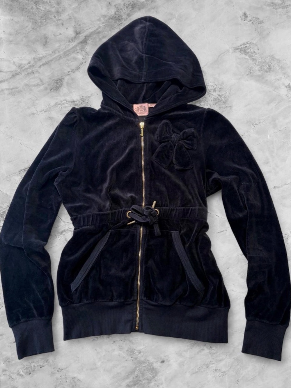 Juicy Couture Vintage Black Velvet Hoodie Womens Size Medium